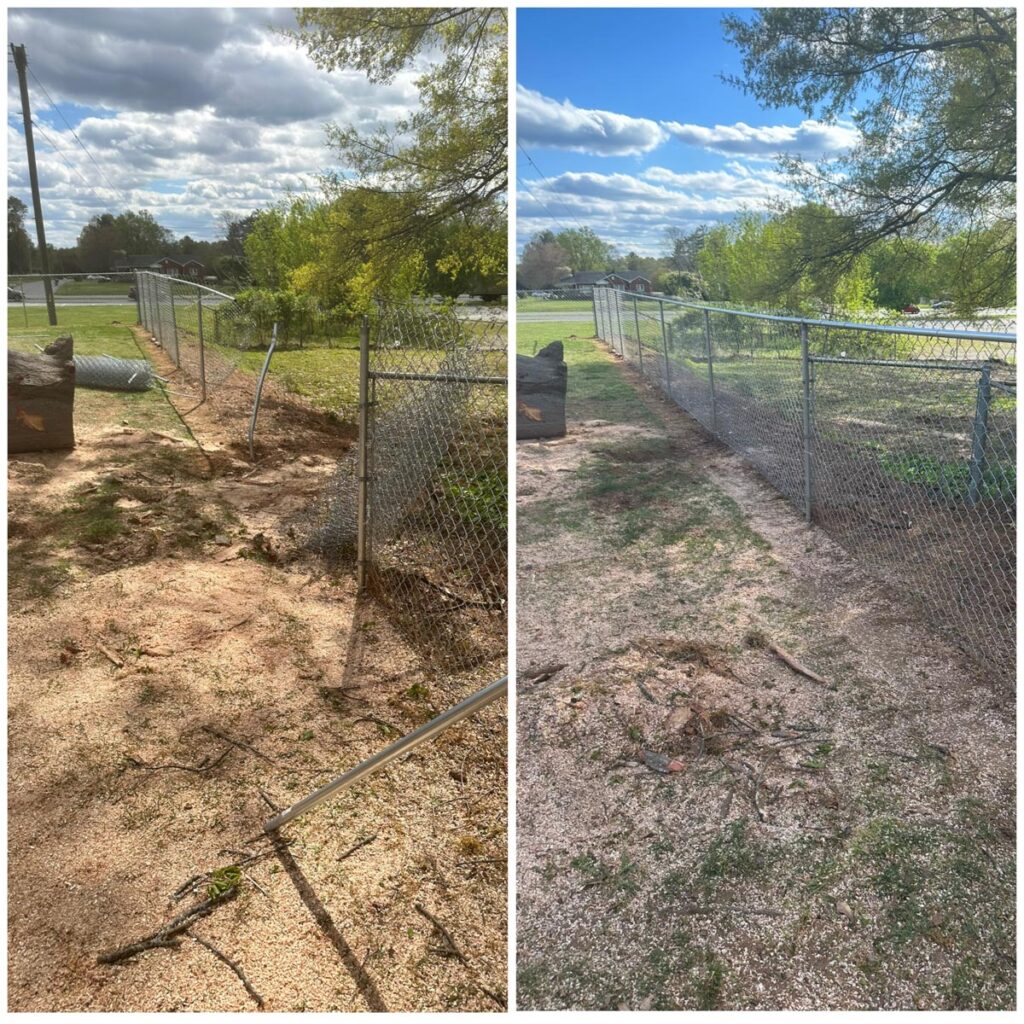 before and after photo of a chainlink fence repair job completed by Francis Brothers
