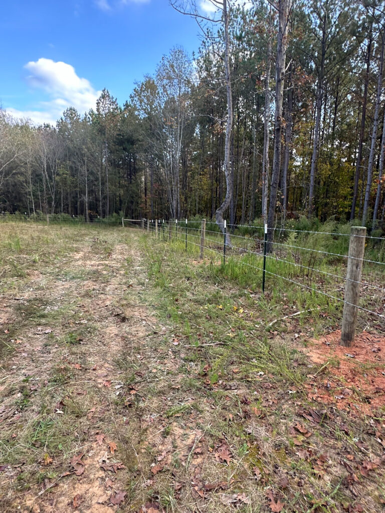 barbwire fence installed with wood and t-posts
